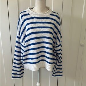 J.Crew Blue and White Striped Sweater XL